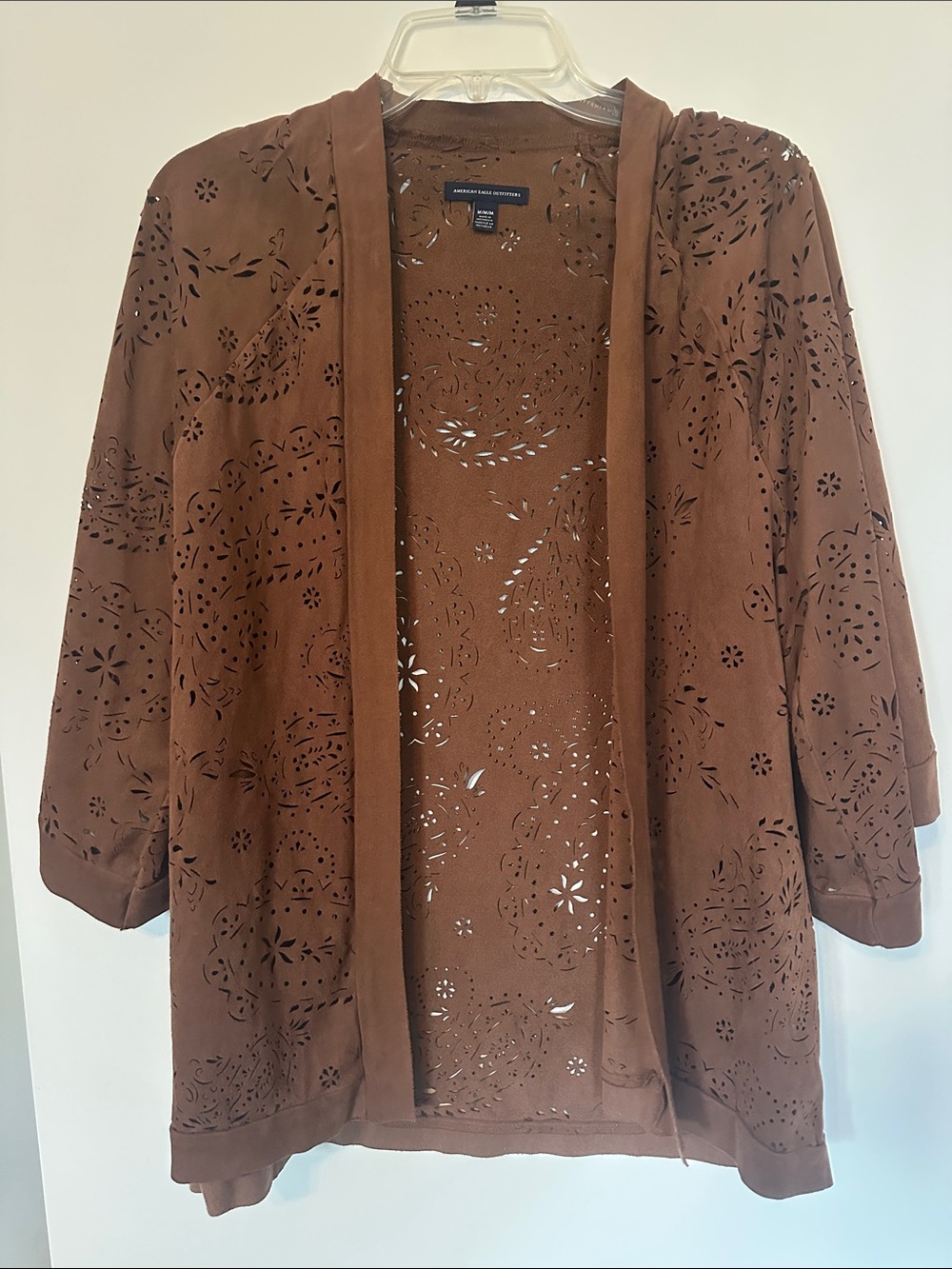 American Eagle Brown Laser-Cut Open Front Cardigan